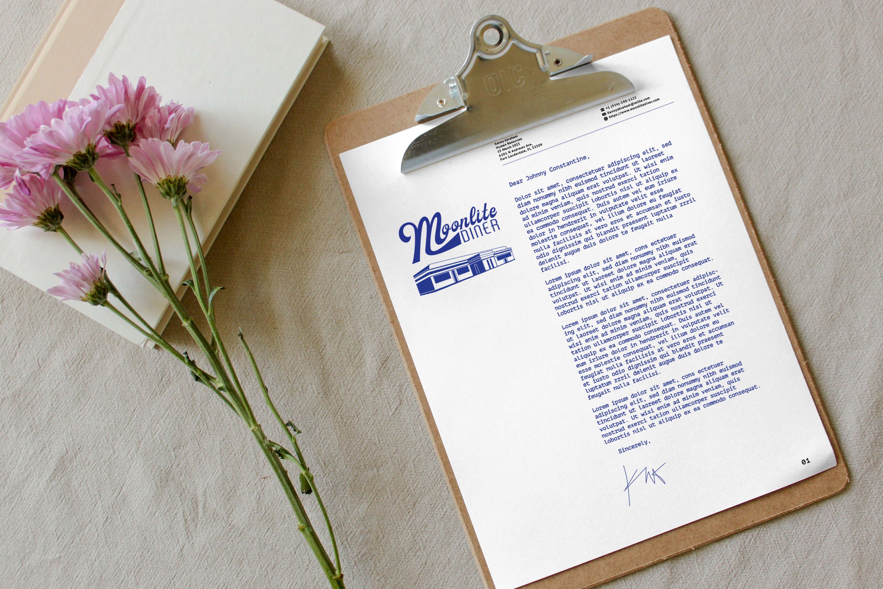 blurry photo of sunset over ocean with logo on top